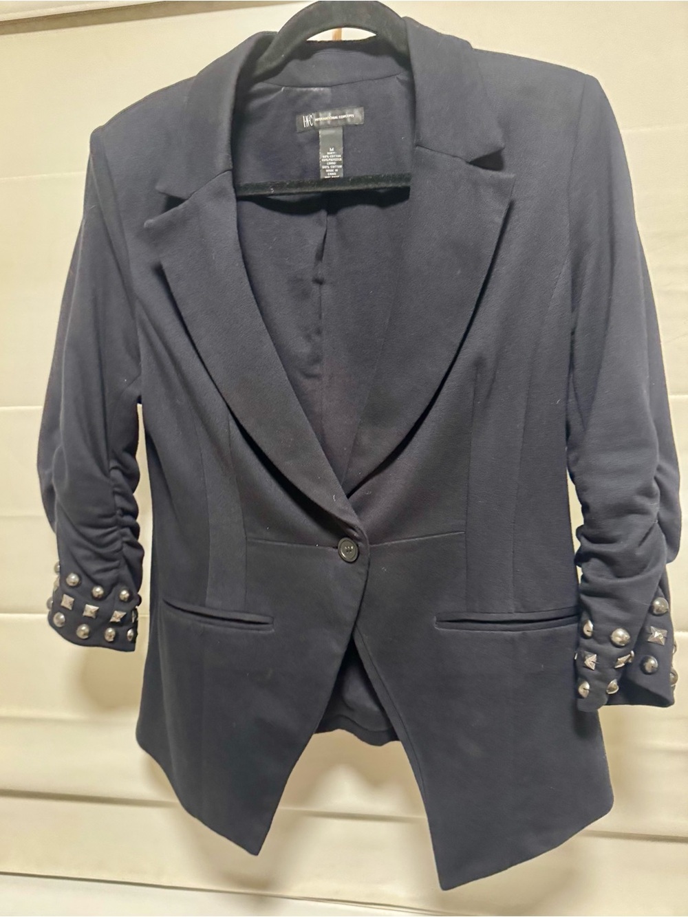 INC International Concepts Black Single-Button Blazer with Studded Cuffs